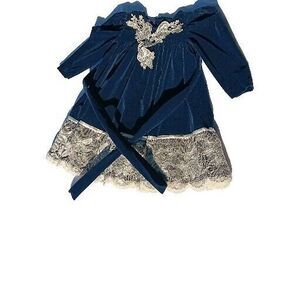 Sz 2T JoLene Girls Vintage 80s Velvet Dress Victorian Style Navy Blue Holiday